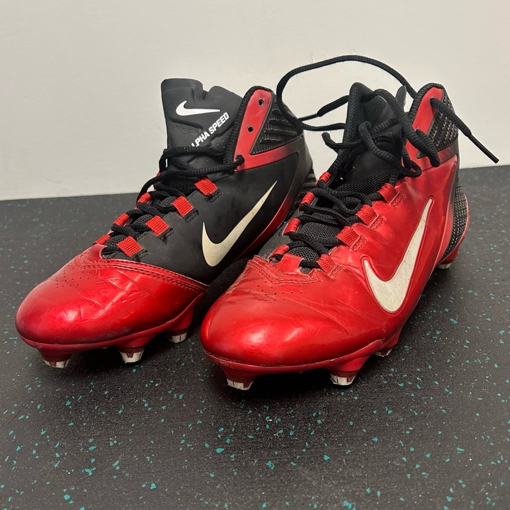 Nike Alpha Speed Football Cleats, Red/Black, Size 9